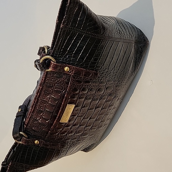 BRAHMIN Crocodile-Embossed Brown Leather Bag.  16"w x 10"h x 3.5 D - Picture 2 of 13